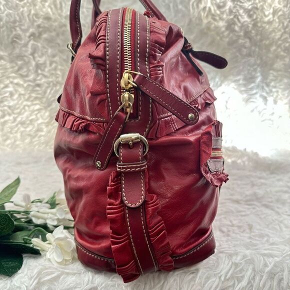 GUCCI‎ Red Leather Vintage Sabrina Top Handle Handbag Tote Ruffle Details - Picture 4 of 12
